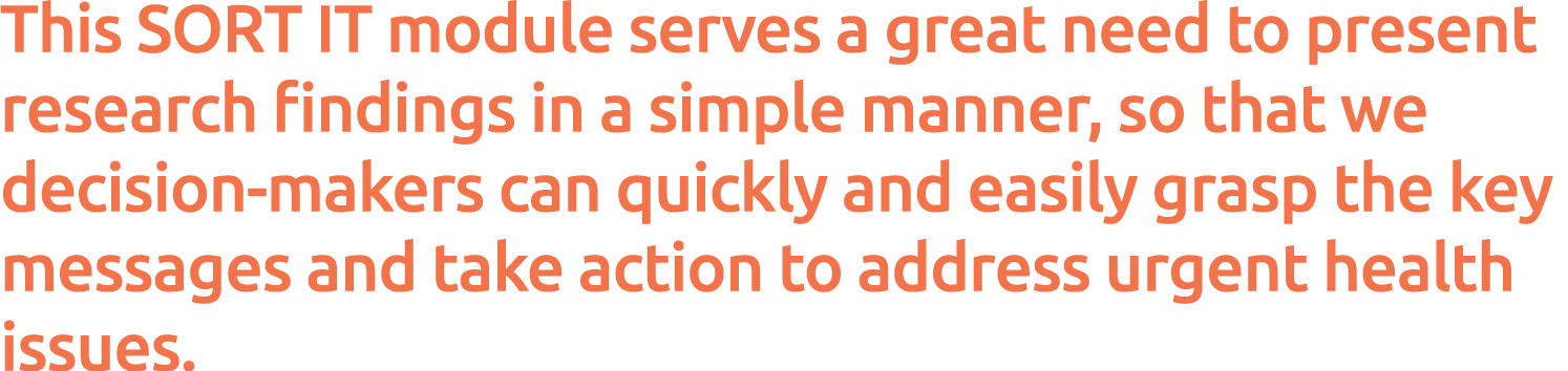 This SORT IT module serves a great need to present research findings in a simple manner, so that we decision-makers c   