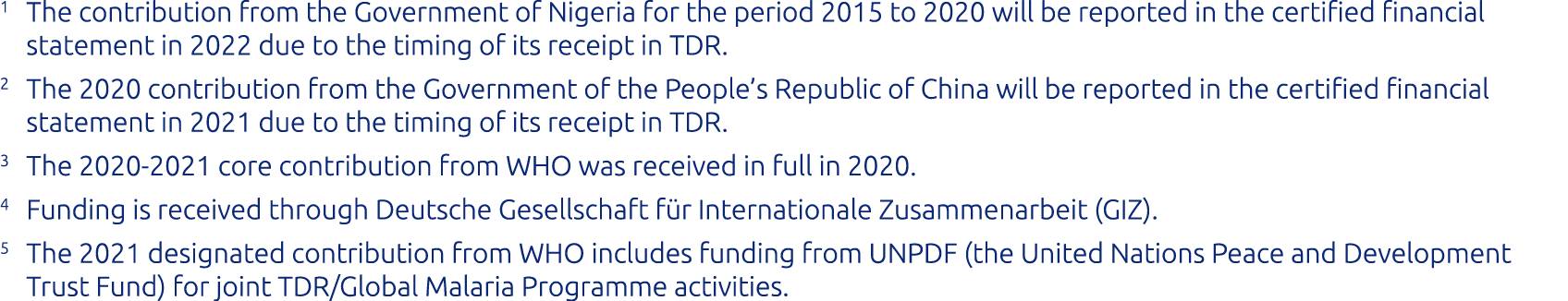 1 The contribution from the Government of Nigeria for the period 2015 to 2020 will be reported in the certified finan...