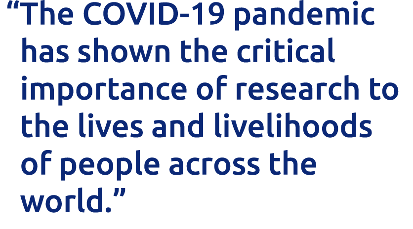   The COVID-19 pandemic has shown the critical importance of research to the lives and livelihoods of people across t   